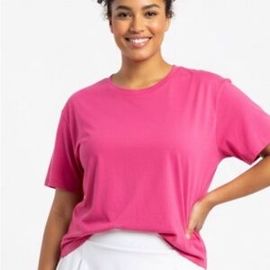 NWT Babaton Aritzia Martini Eros Pink Barbie Shortsleeve    Cotton Top XL